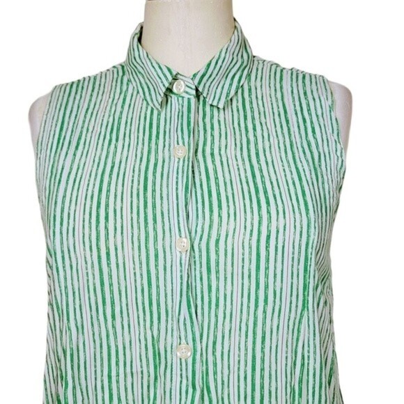 Anthropologie 11.1 Tylho Percy Striped Green White Button Down Tunic Top M - Picture 2 of 8